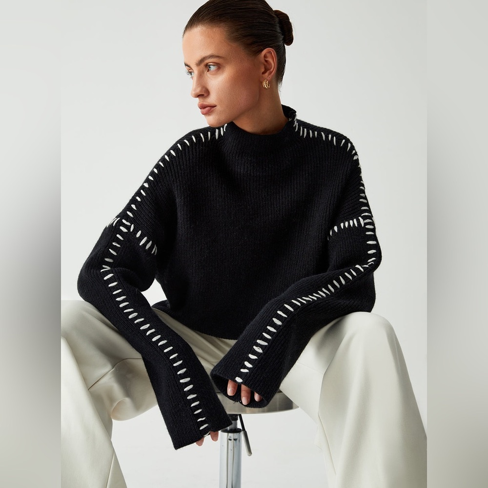 NWT, Commense- Shift The Focus Oversized Mock Neck Sweater, Black